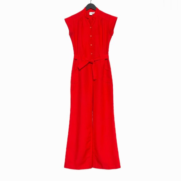 Vintage 1970s Sears JR Bazaar Red Twill Belted Flare-Leg Jumpsuit – Size S/M - Picture 1 of 13